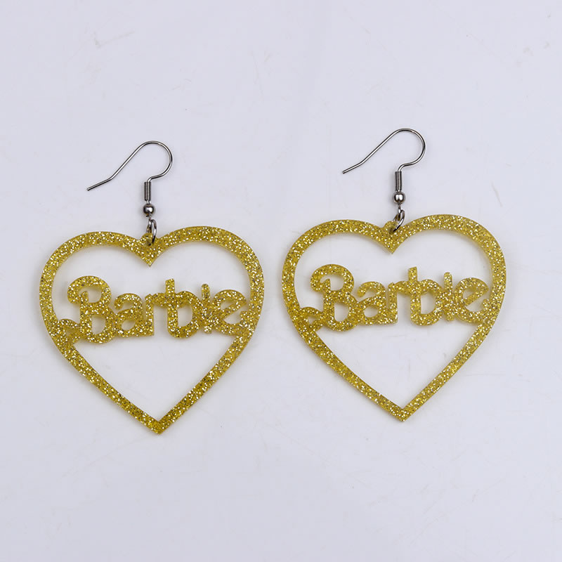 Fashion Shiny Yellow Acrylic Glitter Heart Hollow Barbie Earrings,Drop Earrings
