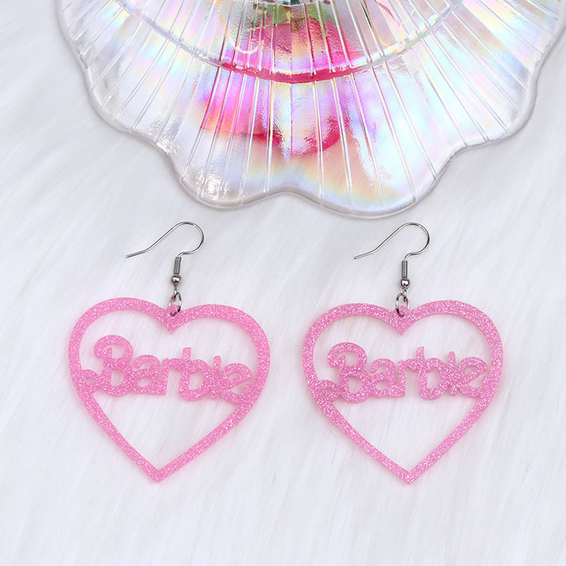 Fashion Shiny Light Pink Acrylic Glitter Heart Hollow Barbie Earrings,Drop Earrings