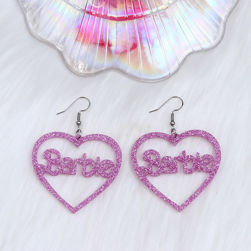 Fashion Shiny Purple Acrylic Glitter Heart Hollow Barbie Earrings,Drop Earrings