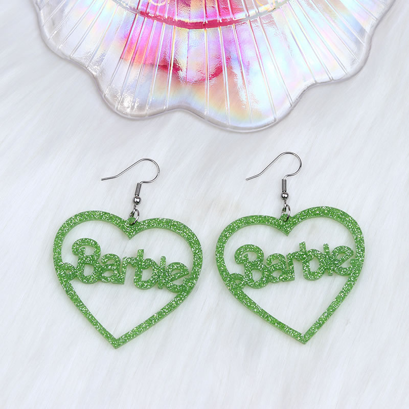 Fashion Shiny Green Acrylic Glitter Heart Hollow Barbie Earrings,Drop Earrings