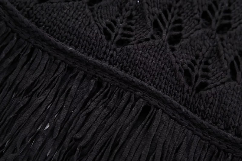 Fashion Black Fringed Knitted Top,Tank Tops & Camis