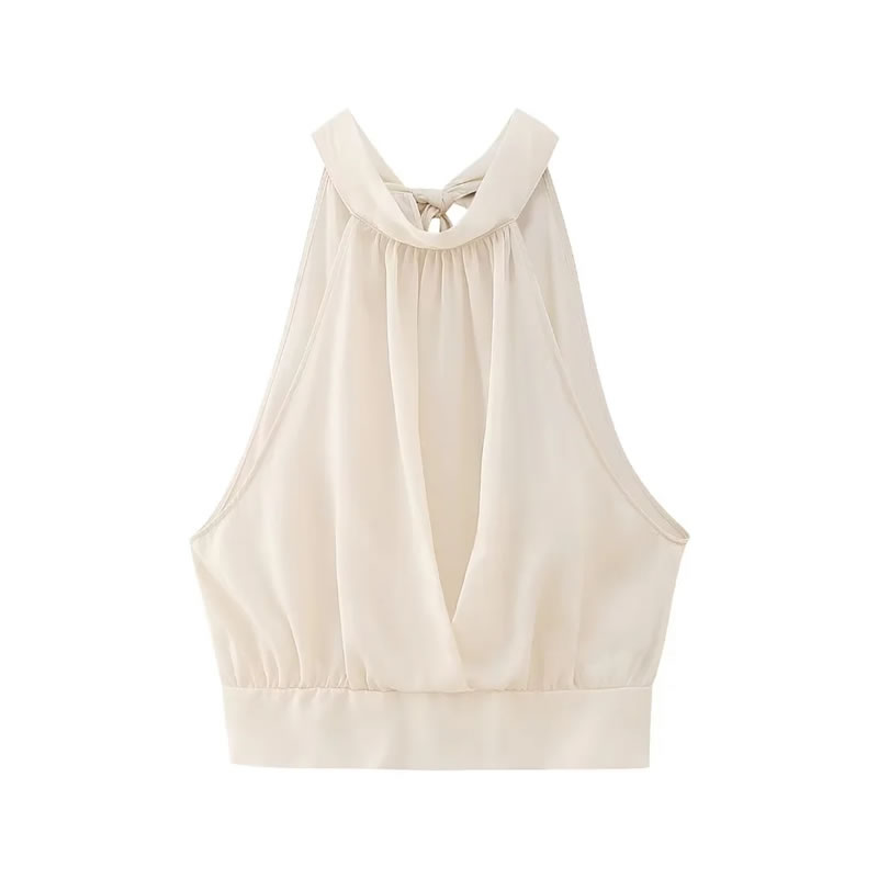 Fashion Beige Woven Pleated Top,Tank Tops & Camis