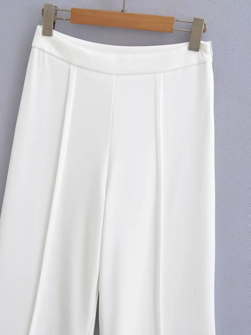 Fashion White High Waist Linen Suit Pants,Pants