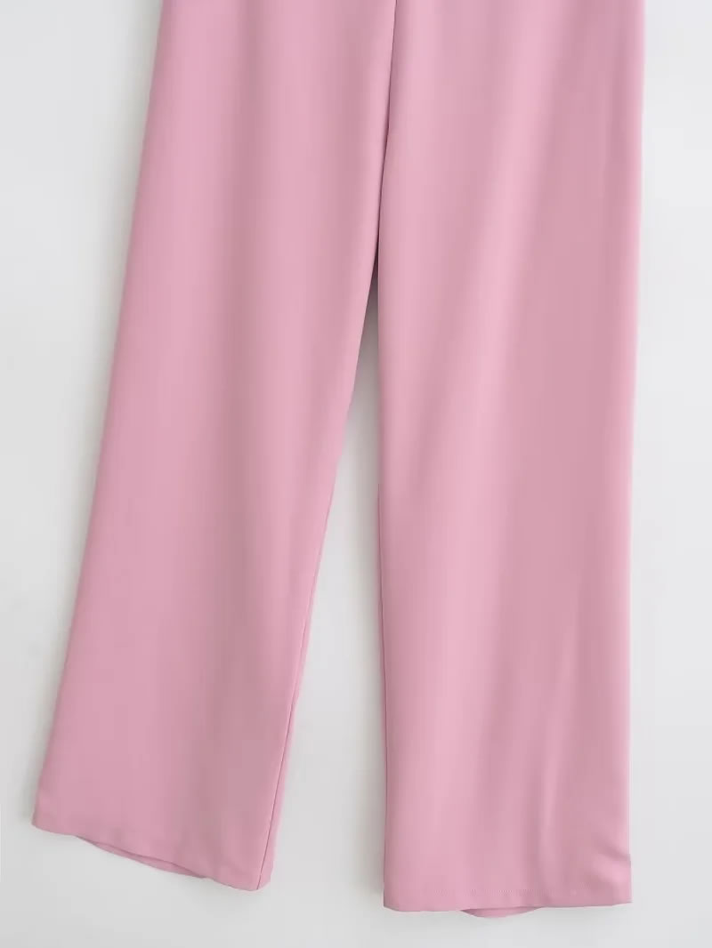 Fashion Pink High Waist Straight-leg Trousers,Pants