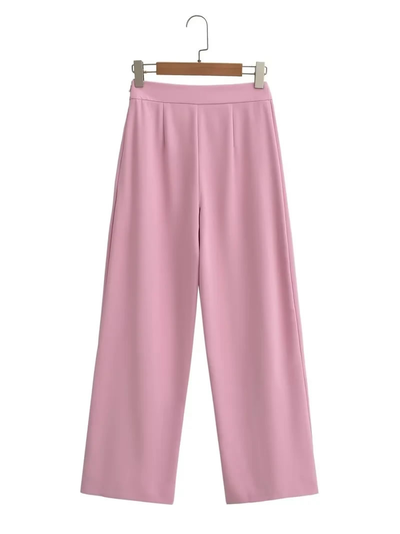 Fashion Pink High Waist Straight-leg Trousers,Pants