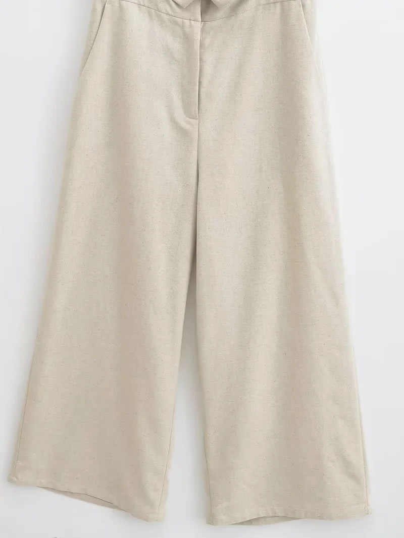 Fashion Khaki Linen Halterneck Jumpsuit,Tank Tops & Camis