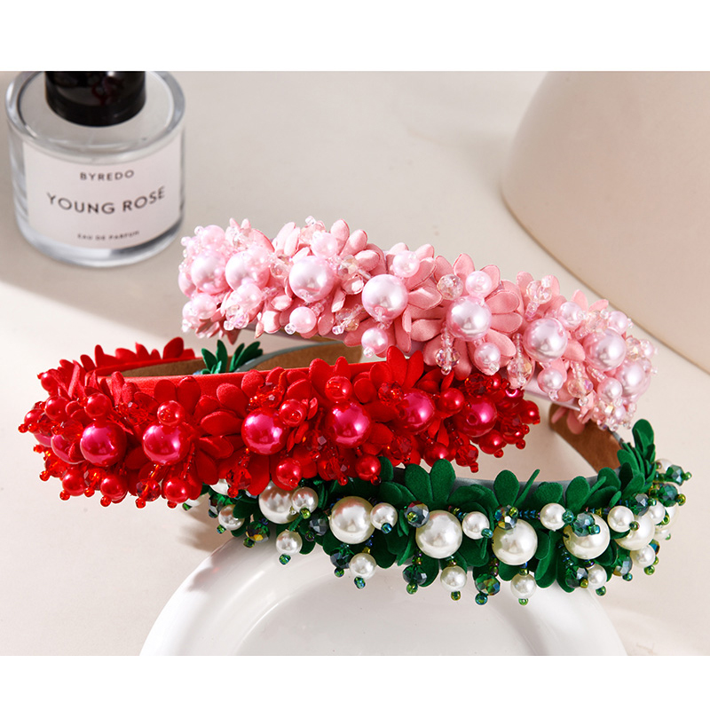 Fashion Claret Fabric Pearl Flower Crystal Wide-brimmed Headband (3cm),Head Band