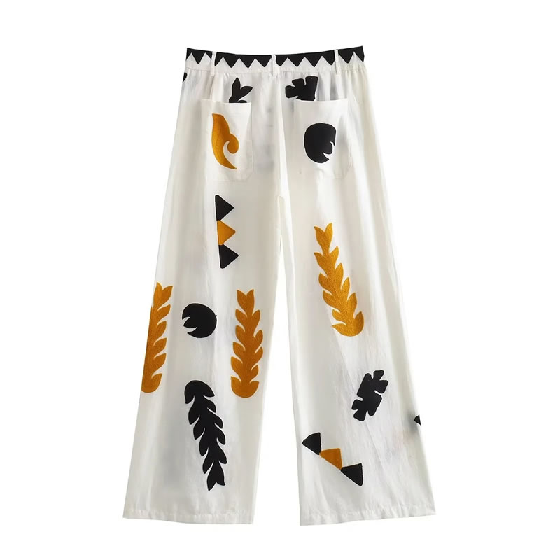 Fashion Color Polyester Printed Straight-leg Trousers,Pants