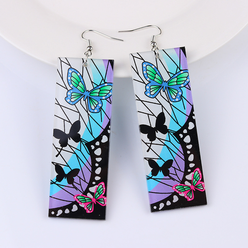 Fashion Butterfly Acrylic Print Square Earrings,Drop Earrings