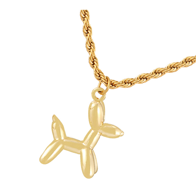 Fashion Golden 2 Titanium Steel Balloon Dog Pendant Twist Necklace (small),Necklaces