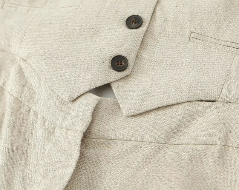 Fashion Apricot Cotton Linen Halter Neck Button-up Jumpsuit,Tank Tops & Camis