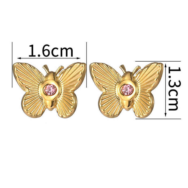Fashion Gold Titanium Steel Diamond Butterfly Stud Earrings,Earrings
