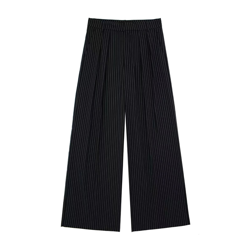 Fashion Black Polyester Striped Trousers,Pants