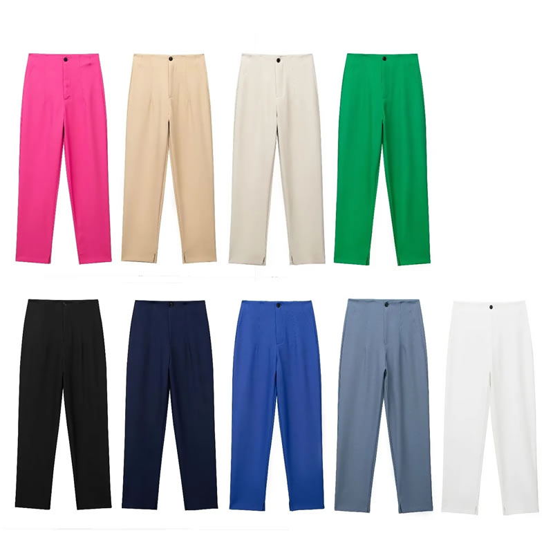 Fashion Light Khaki Polyester High Waist Trousers,Pants