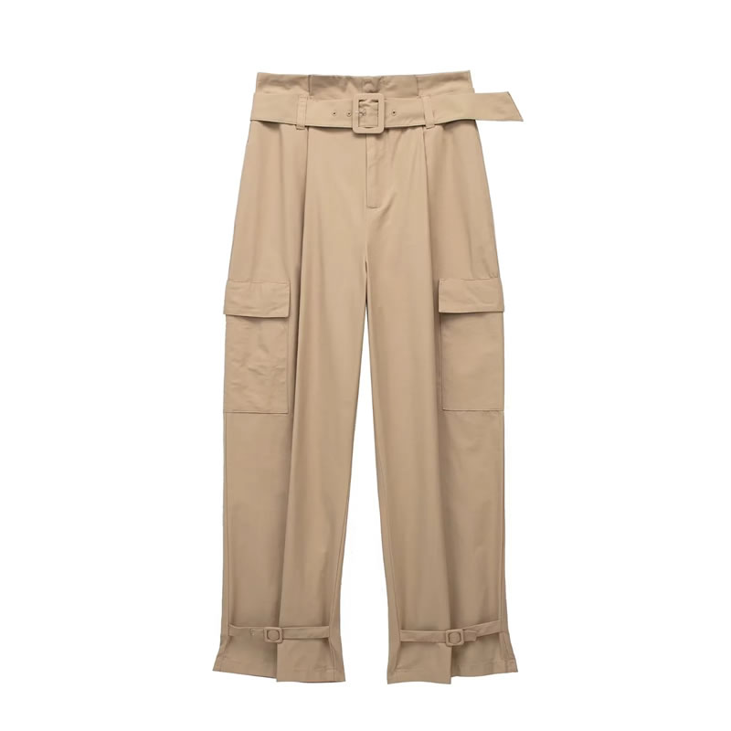Fashion Army Green Polyester Belted Cargo Trousers,Pants