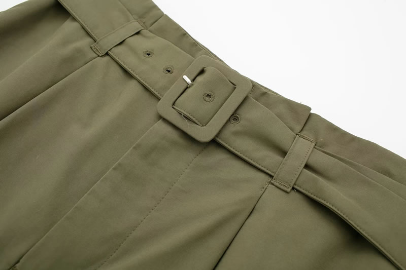 Fashion Army Green Polyester Belted Cargo Trousers,Pants