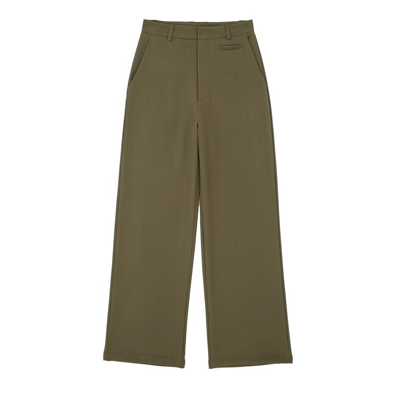 Fashion Army Green Polyester High Waist Trousers,Pants