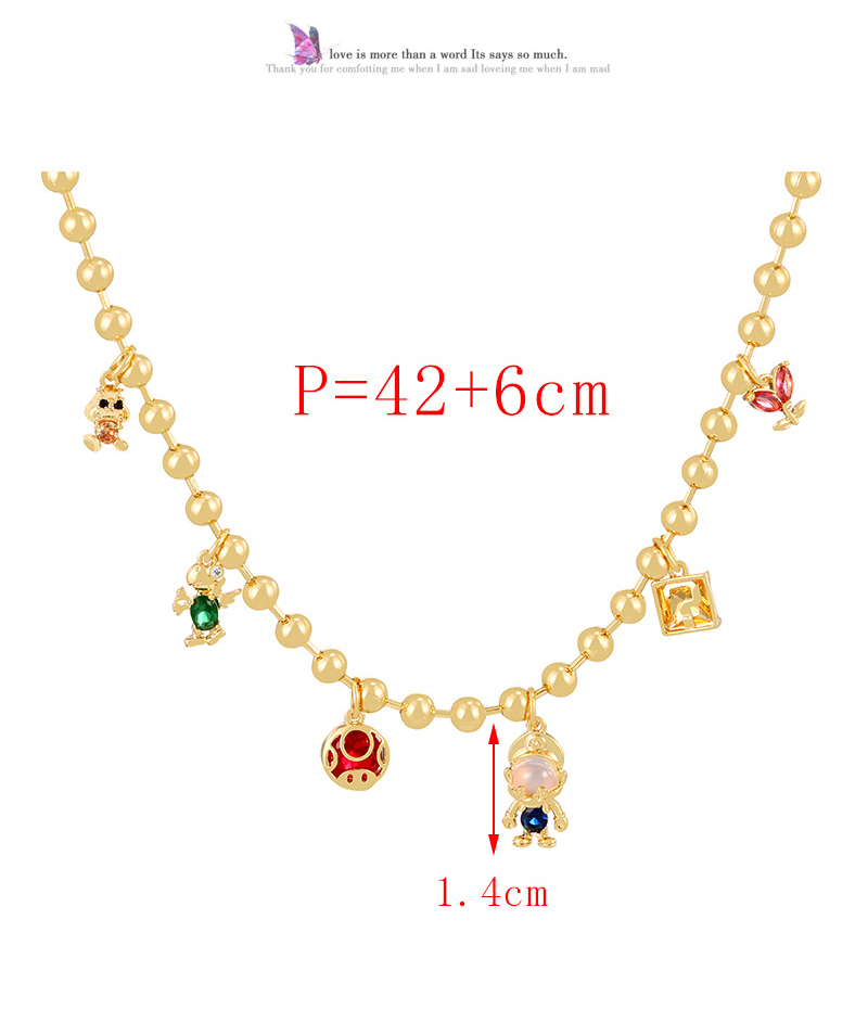 Fashion Golden 3 Copper Inlaid Zircon Drip Oil Bear Love Pendant Beaded Necklace (4mm),Necklaces