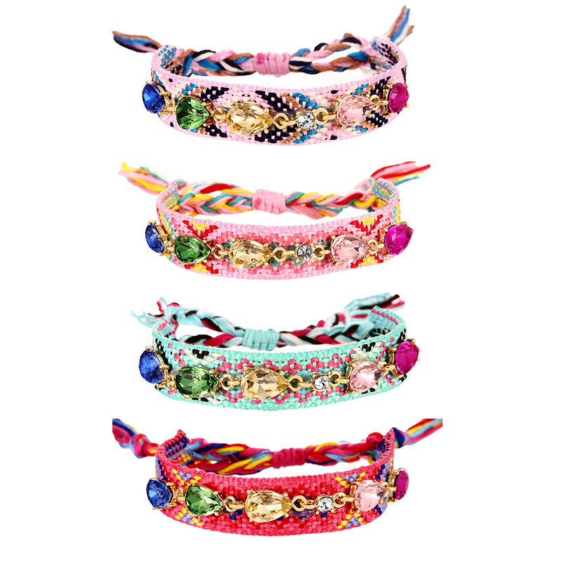 Fashion Color 3 Alloy Diamond Drop Woven Pattern Tassel Bracelet,Fashion Bracelets