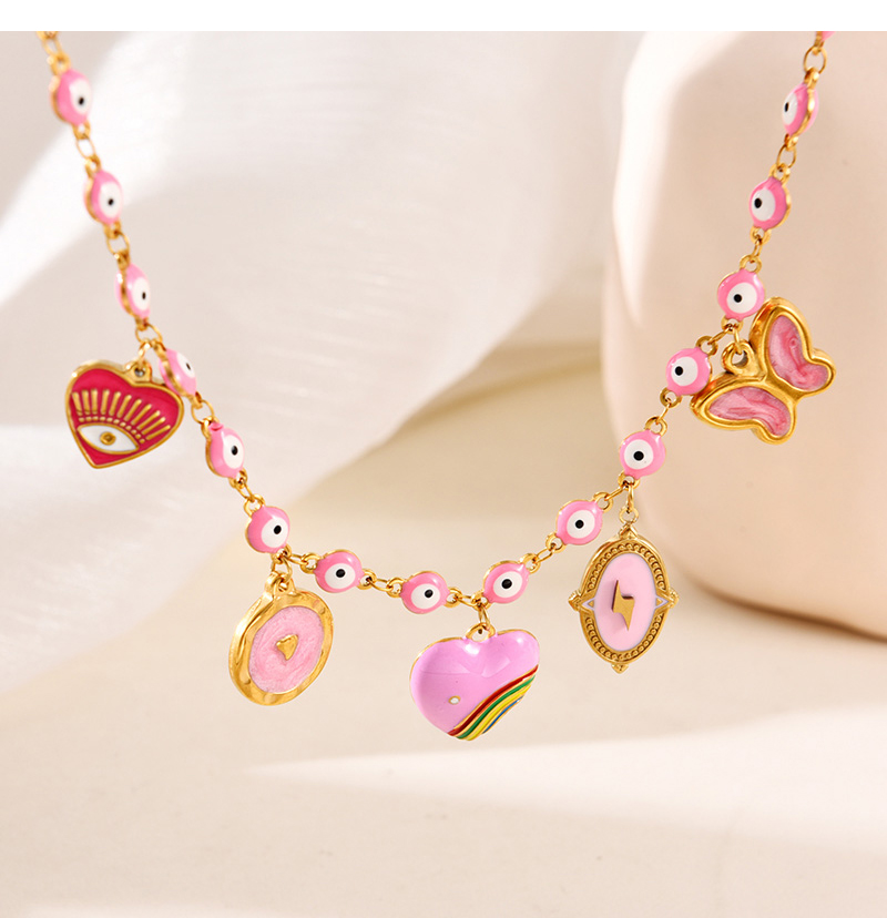 Fashion Rose Red Titanium Steel Dripping Oil Eye Love Bear Pendant Necklace,Necklaces