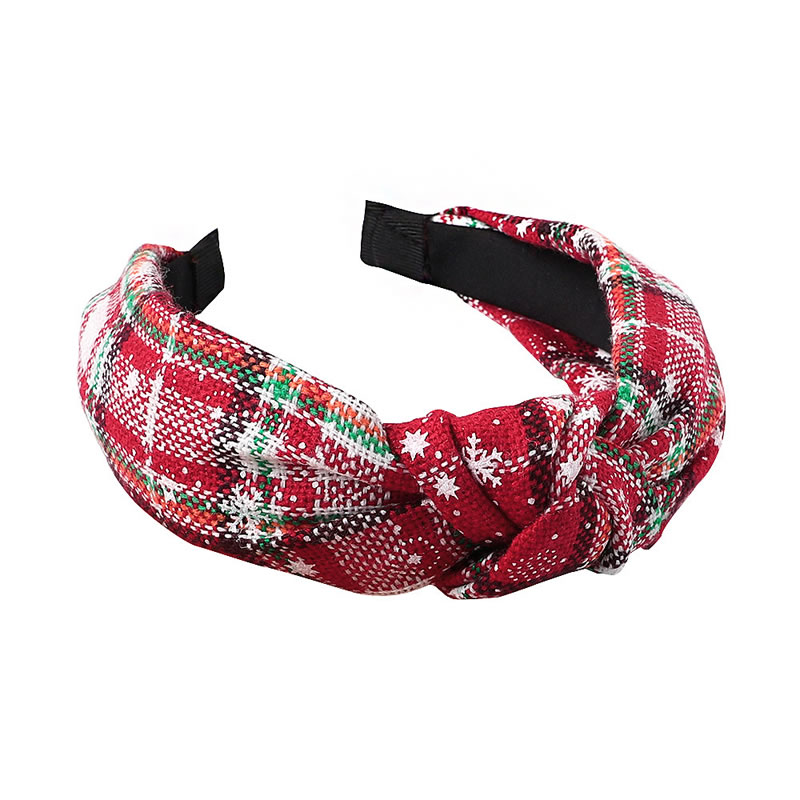 Fashion Christmas Headband-red And Yellow Fabric Christmas Print Knotted Wide Brim Headband,Head Band
