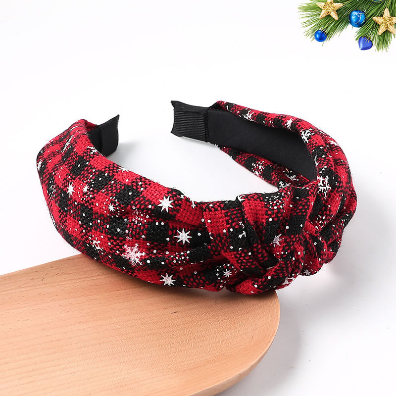 Fashion Christmas Headband-red And Yellow Fabric Christmas Print Knotted Wide Brim Headband,Head Band