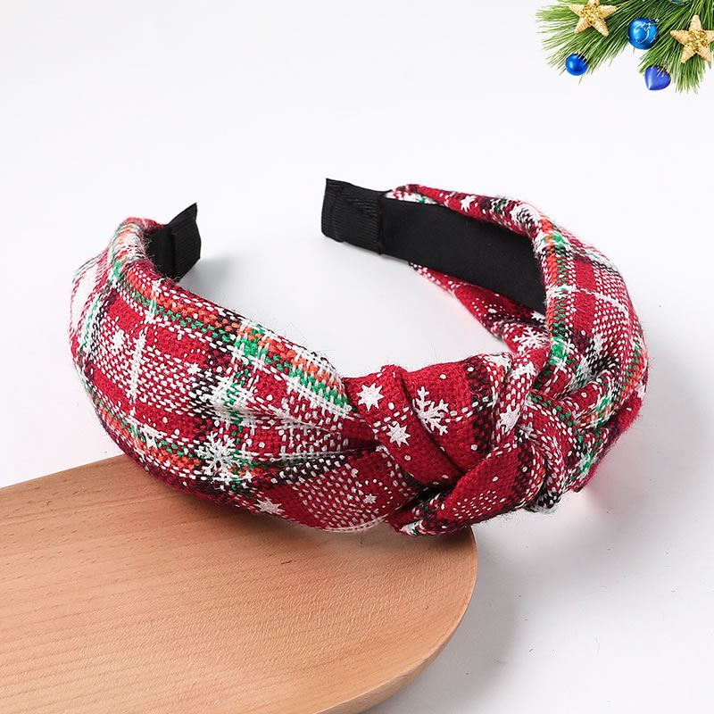 Fashion Christmas Headband - Red And White Fabric Christmas Print Knotted Wide Brim Headband,Head Band