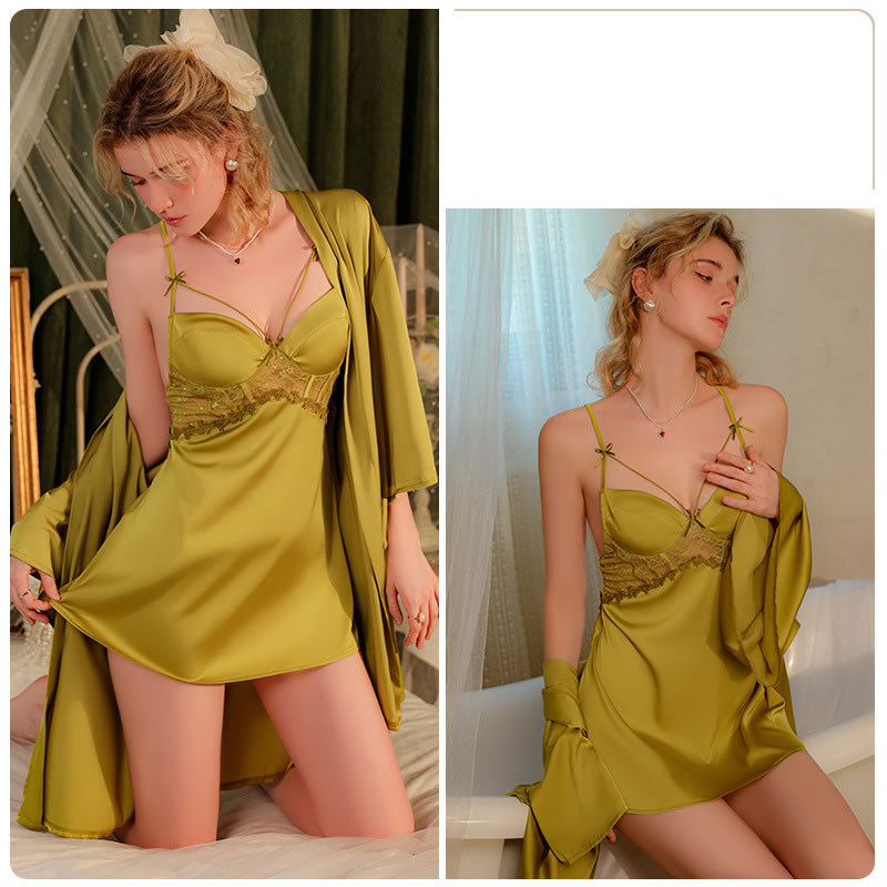 Fashion Rose Gold (nightdress) Satin Lace Backless Camisole Nightdress,SLEEPWEAR & UNDERWEAR