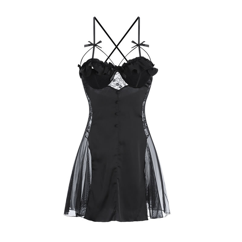 Fashion Black (nightdress) Satin Lace Backless Camisole Nightdress,SLEEPWEAR & UNDERWEAR