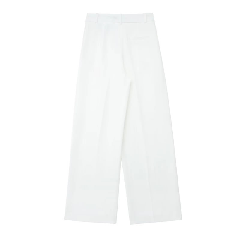 Fashion White Pleated Wide-leg Trousers,Pants