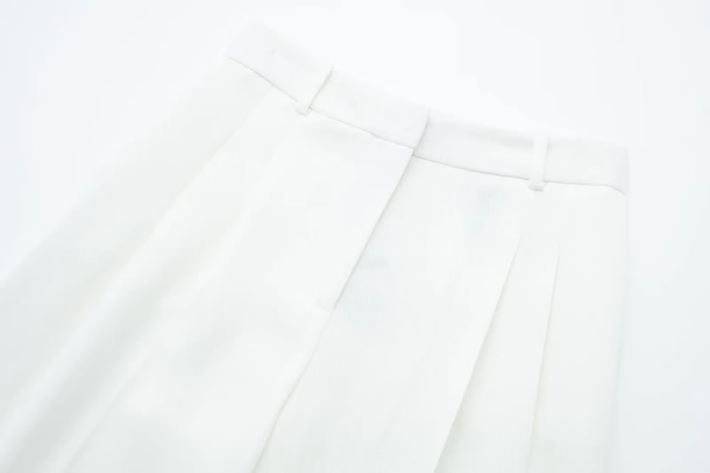 Fashion White Pleated Wide-leg Trousers,Pants