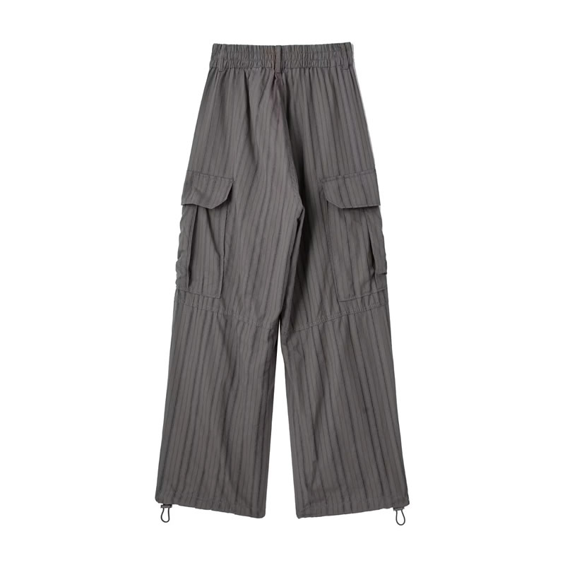 Fashion Dark Gray Cotton Pleated Cargo Trousers,Pants