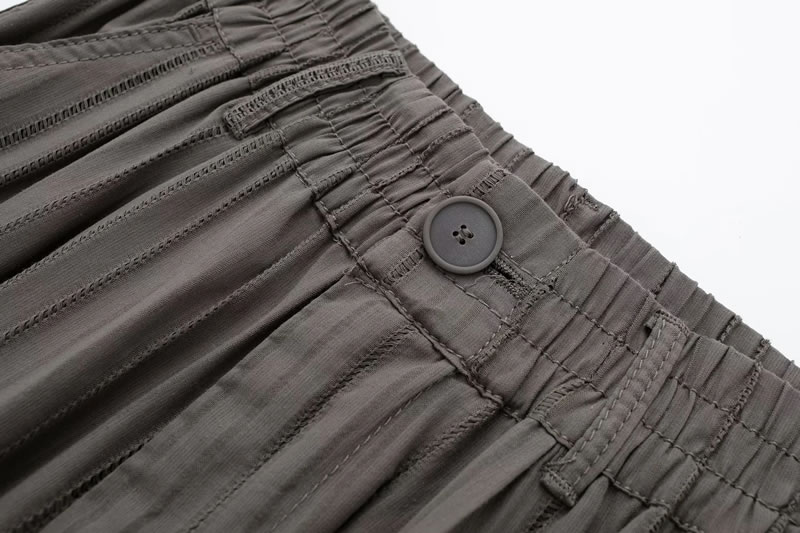 Fashion Dark Gray Cotton Pleated Cargo Trousers,Pants