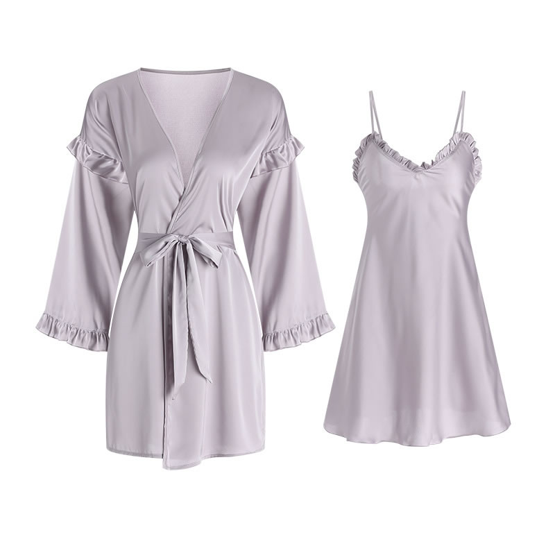 Fashion Taro Purple (nightdress) Polyester Ruffle Strap Nightdress,SLEEPWEAR & UNDERWEAR