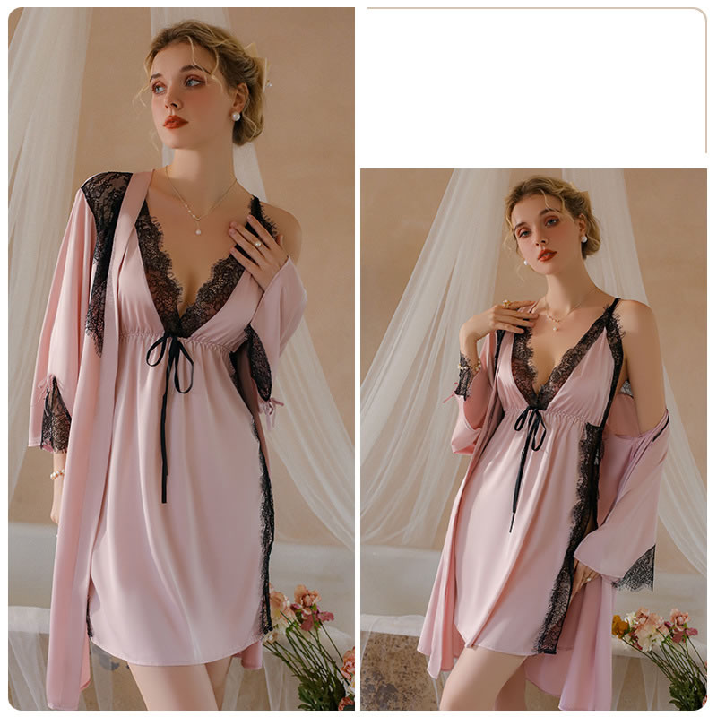 Fashion Claret (robe + Belt) Polyester Lace Tunic + Belt,SLEEPWEAR & UNDERWEAR