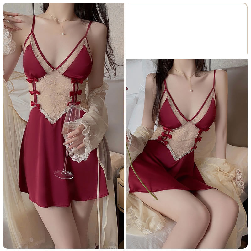 Fashion Rose Gold (pluggable Breast Pad Version) Polyester Lace Backless Camisole Nightdress,SLEEPWEAR & UNDERWEAR