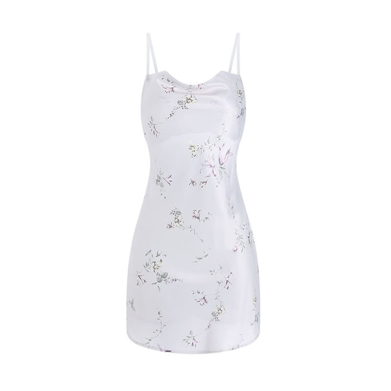 Fashion 3237 White (nightdress) Satin Print Slit Camisole Nightdress,SLEEPWEAR & UNDERWEAR