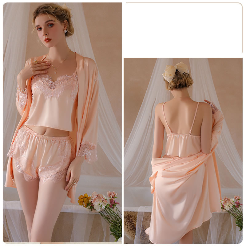 Fashion Shrimp Powder (gown + Belt) Polyester Lace Tunic,SLEEPWEAR & UNDERWEAR