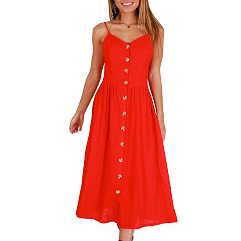 Fashion Red Polyester Breasted Slip Dress,Long Dress