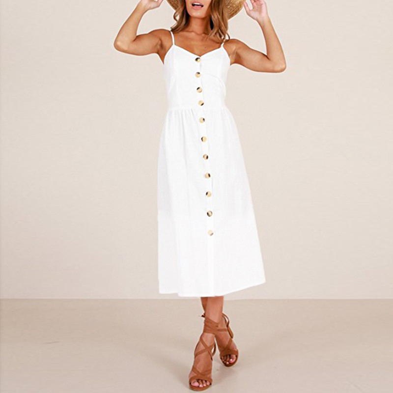 Fashion White Polyester Breasted Slip Dress,Long Dress