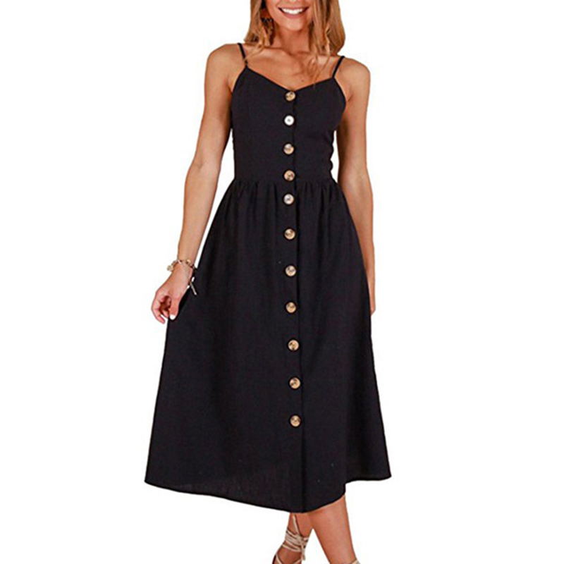 Fashion Black Polyester Breasted Slip Dress,Long Dress