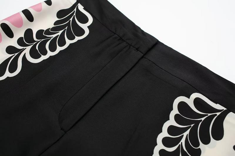 Fashion Black Polyester Printed Straight-leg Trousers,Pants