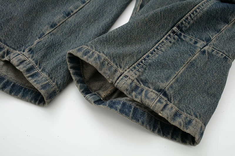Fashion Washed Blue Denim Pocket Cargo Denim Trousers,Pants