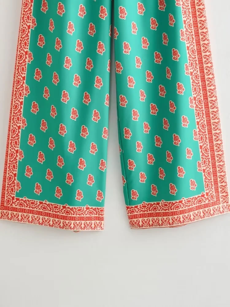 Fashion Color Polyester Printed Straight-leg Trousers,Pants