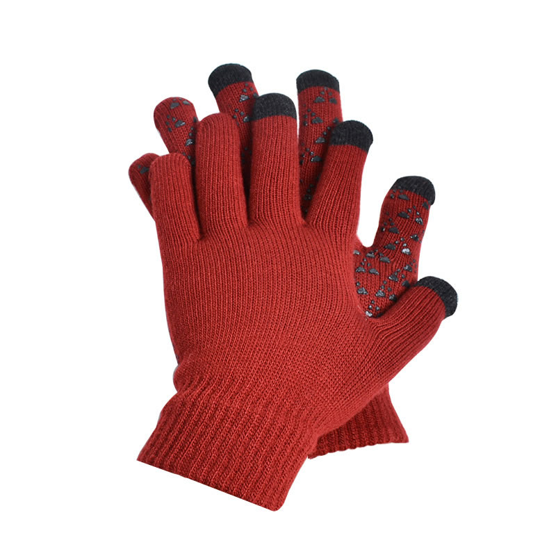 Fashion Khaki Knitted Non-slip Touchscreen Five-finger Gloves,Full Finger Gloves