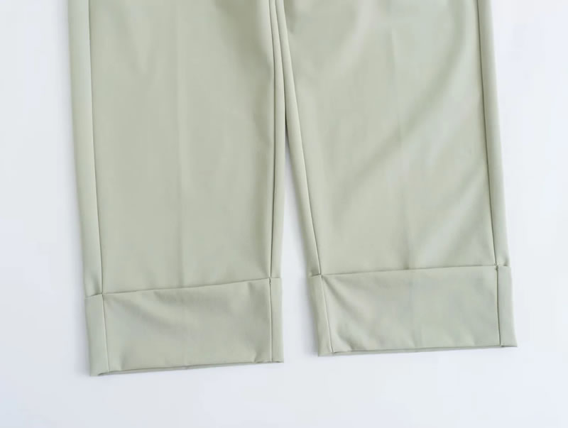 Fashion Green Polyester Rolled Straight Leg Trousers,Pants
