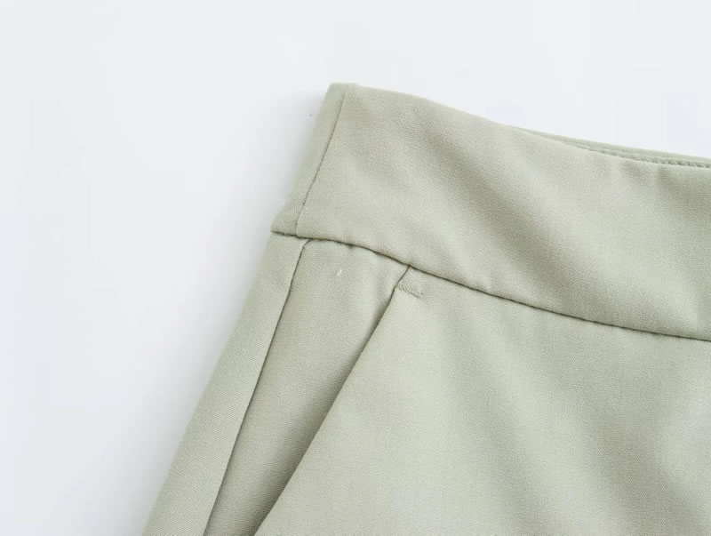 Fashion Green Polyester Rolled Straight Leg Trousers,Pants
