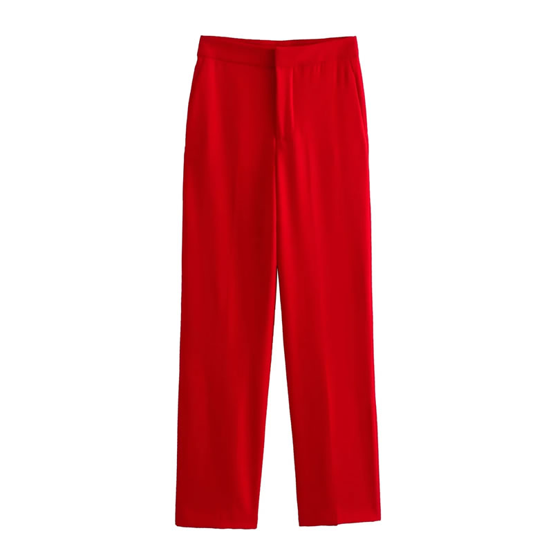Fashion Red High Waist Straight-leg Trousers,Pants