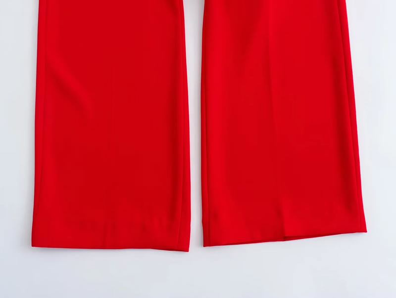 Fashion Red High Waist Straight-leg Trousers,Pants