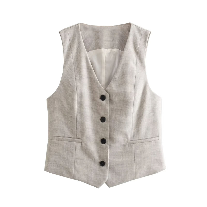 Fashion Beige Polyester Breasted Vest,Tank Tops & Camis